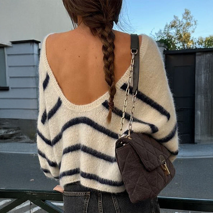Women's Oversized Mohair Knit Sweater with Wide Carmen Boat Neckline and Fluffy Texture