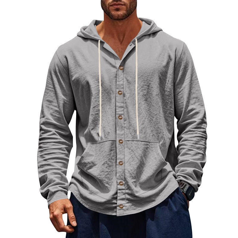 Men's Lightweight Hoodie Cardigan with Full Button Placket, Slim Fit and Kangaroo Pocket