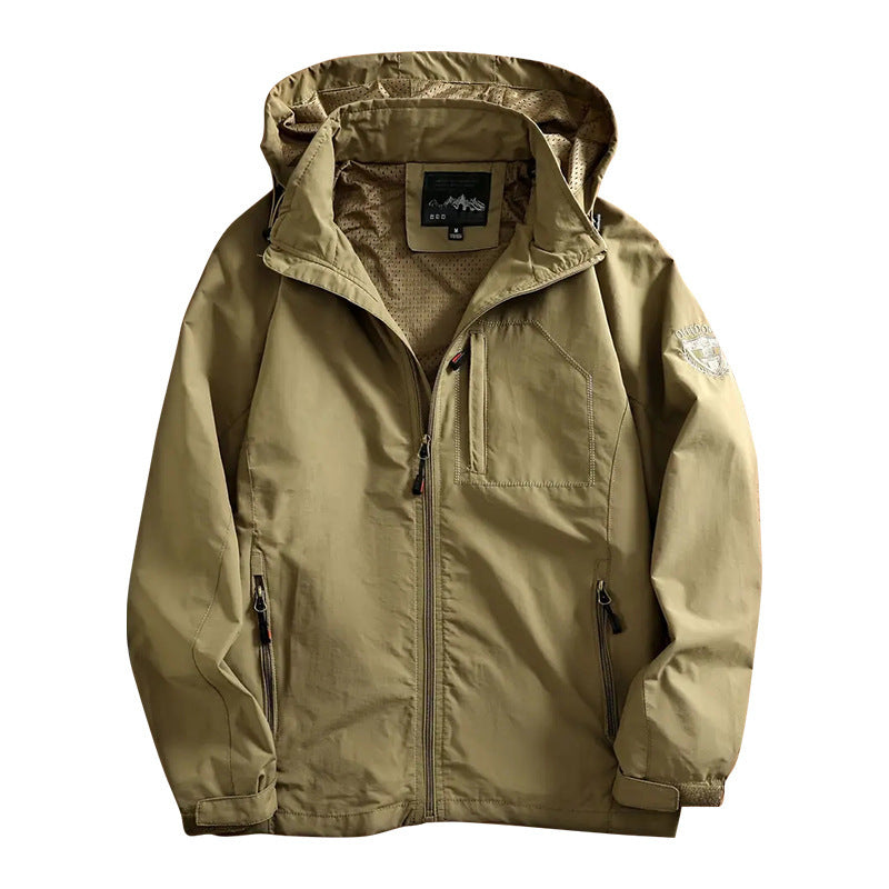 Men's Lightweight Outdoor Jacket Windbreaker with Water-repellent Coating and Breathable Mesh Lining