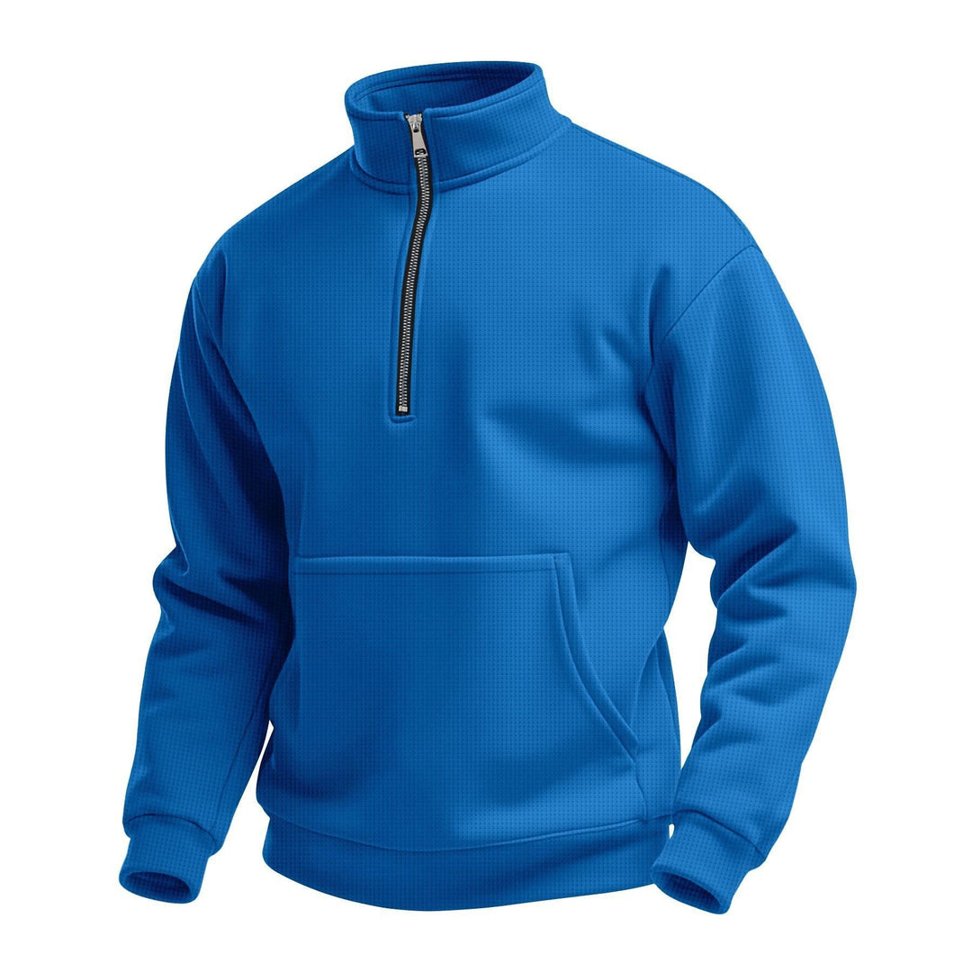 Unisex Comfortable Half-zip Pullover with Kangaroo Pocket and Stand-up Collar made of Structured Fleece