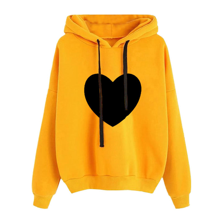 Women Light Oversized Hoodie with Heart EKG Motif, Long Cords and Elastic Cuff