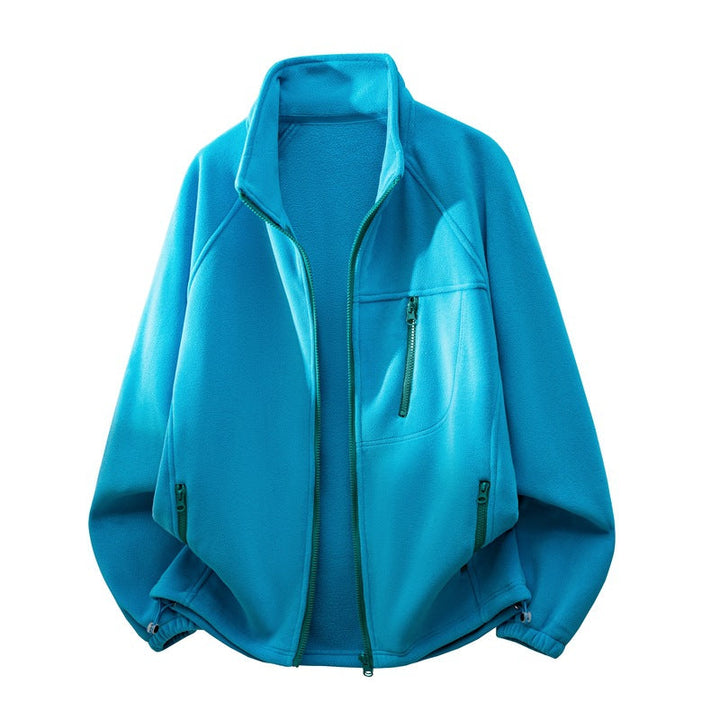 Unisex Functional Microfleece Performance Jacket with Stand-up Collar, Chest Zipper and Ergonomic Raglan Sleeves