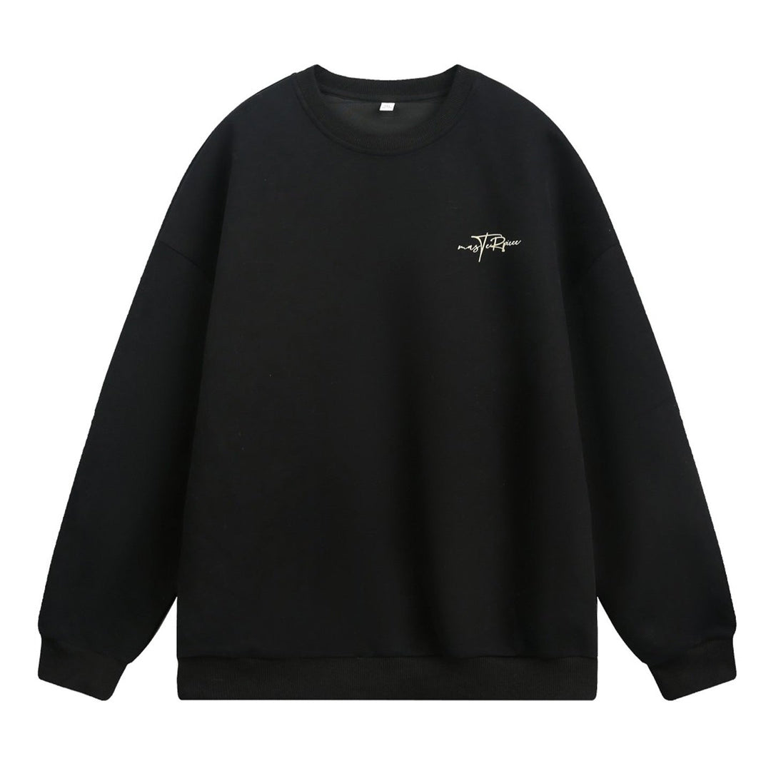 Unisex Boxy Sweatshirt with Minimal Script Embroidery and Ribbed Hem