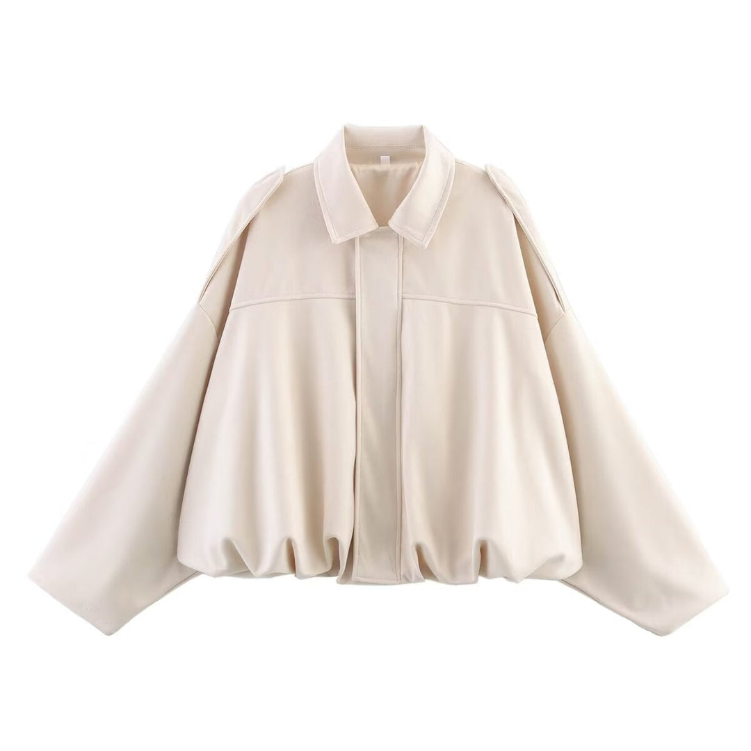 Women Oversized Suede Bomber Jacket with Shoulder Epaulettes