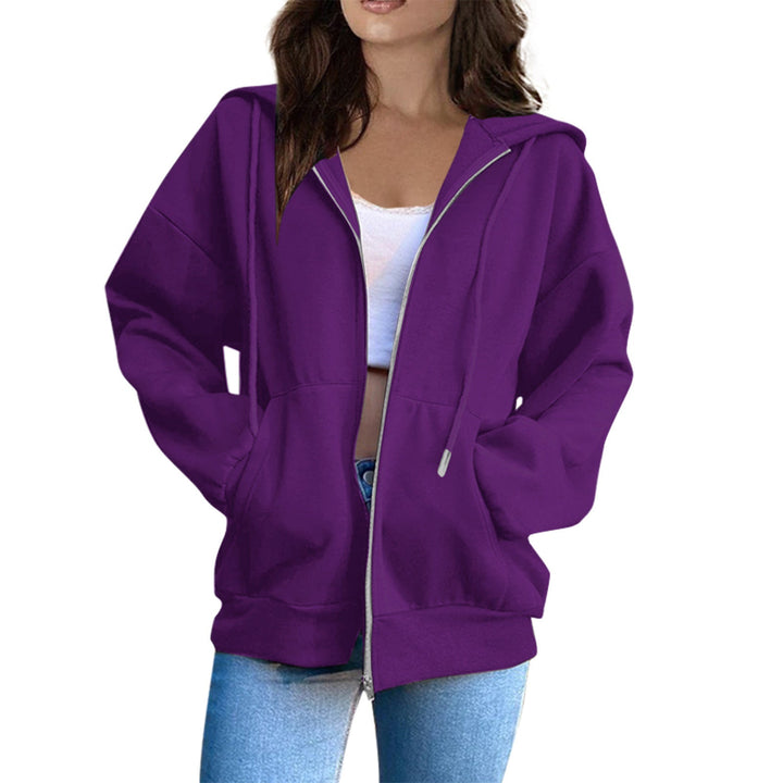 Women's Casual Hoodie Jacket with Continuous Zipper, Kangaroo Pockets, and Voluminous Raglan Sleeves