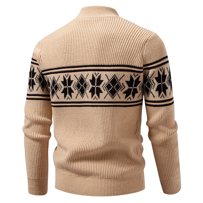 Men's Norwegian Pattern Turtleneck Sweater made of Fine Knit with Cable Pattern Details