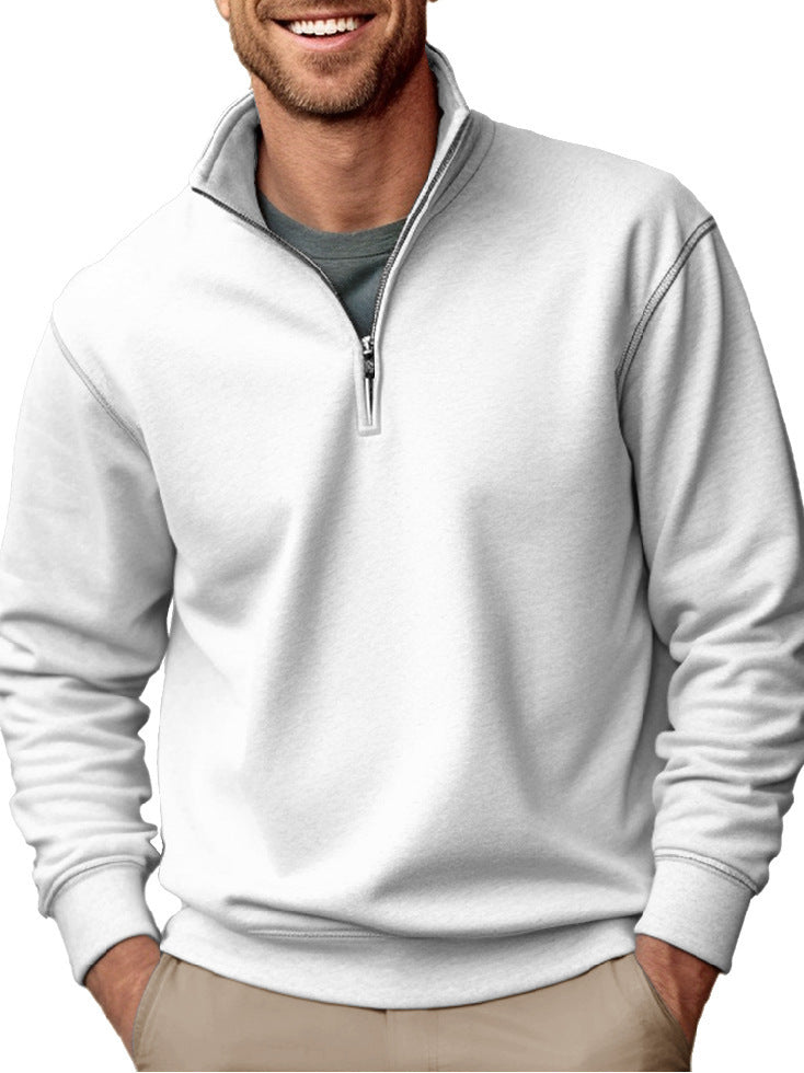 Men's Half-zip Sweatshirt with Stand-up Collar and Soft Fleece Interior Lining