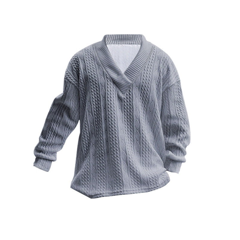 Men's Oversize Cable Knit Long Sweater with Deep V-Neck and Matching Knit Pants
