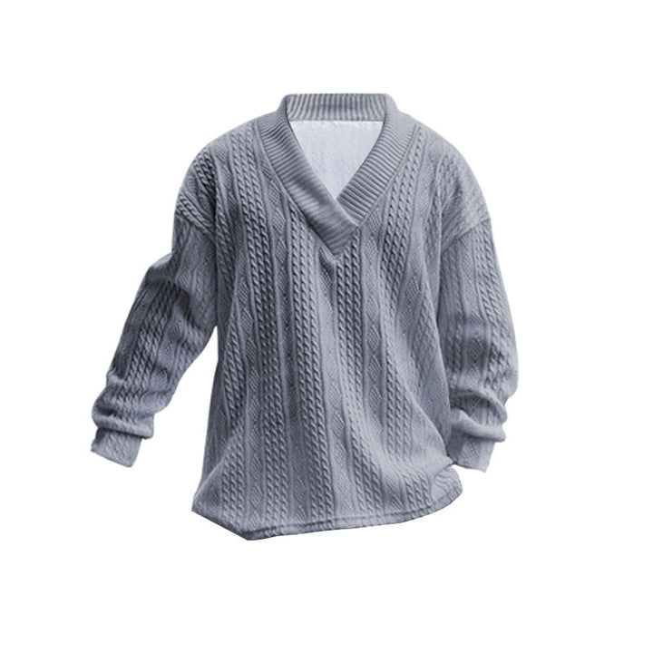 Men's Oversize Cable Knit Long Sweater with Deep V-Neck and Matching Knit Pants