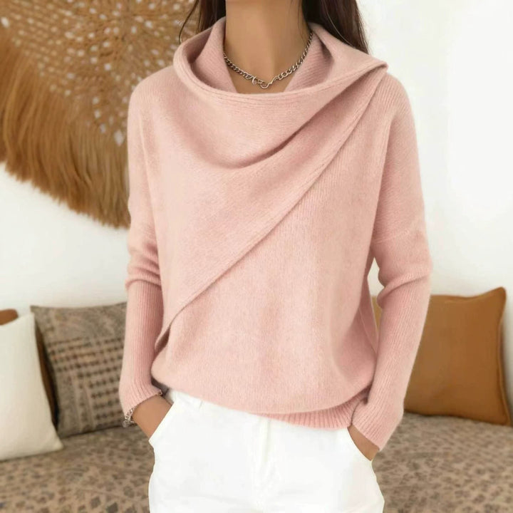 Women's Asymmetric Chunky Knit Sweater with Shawl Collar