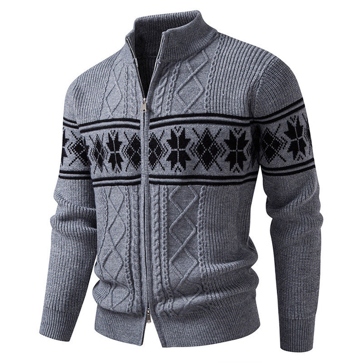 Men's Norwegian Cardigan with Full Zip and High Stand-up Collar