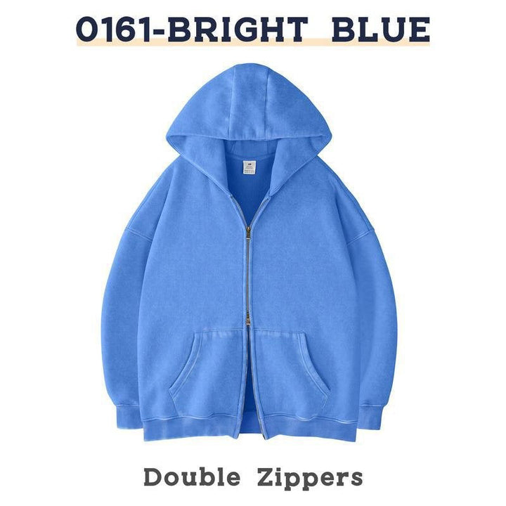 Unisex Oversized Hoodie Jacket with Double Zipper and Kangaroo Pockets