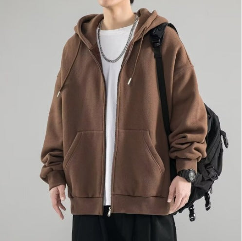 Men's Oversized Hoodie Jacket with Full Zip, Double-layer Hood, and Kangaroo Pockets