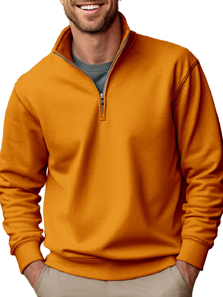 Men's Half-zip Sweatshirt with Stand-up Collar and Soft Fleece Interior Lining