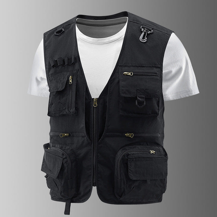 Men's Multifunctional Outdoor Utility Vest with Numerous Zip Pockets, D-ring and Carabiner