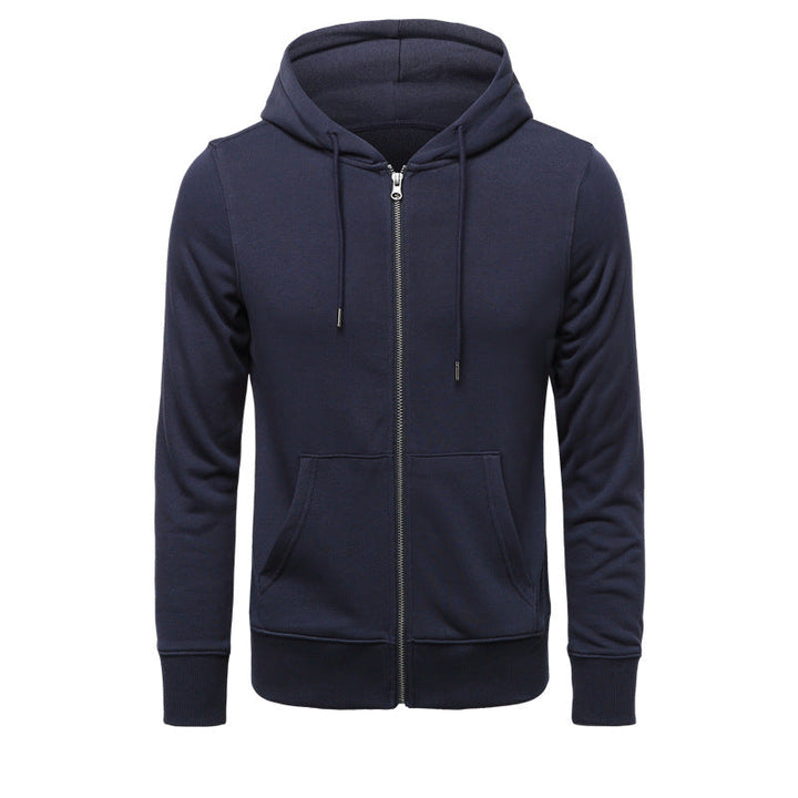 Men's Narrow-cut Zip Hoodie with Metal Zipper, Double-layer Hood and Kangaroo Pocket