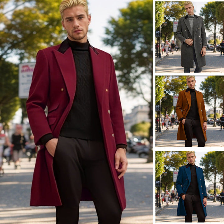 Men's Modern Urban Coat with Double Button Placket and Velvet Collar