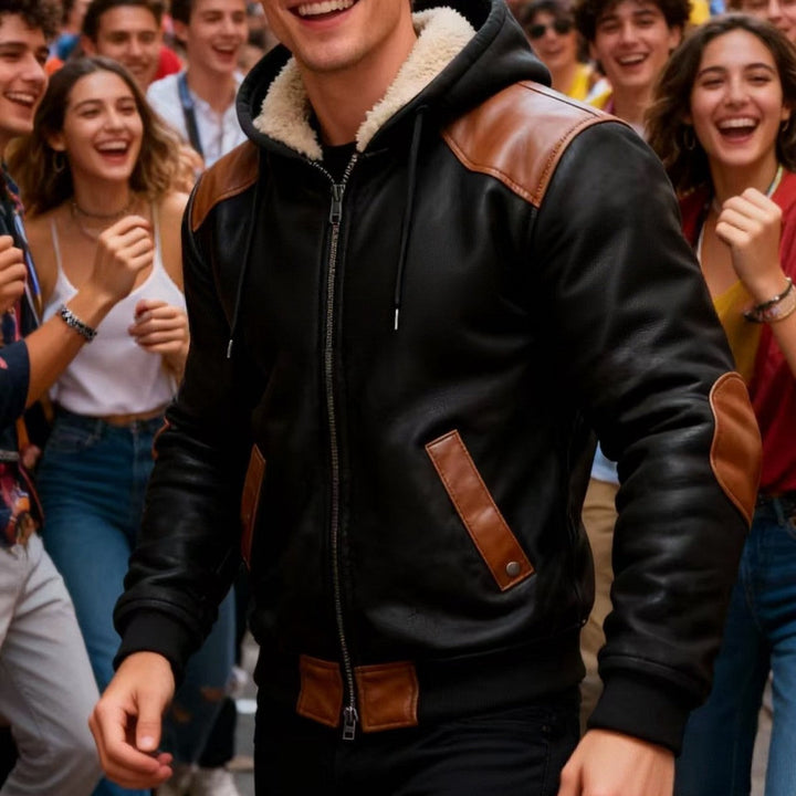 Men's Padded Bomber Jacket with Hood, Teddy Lining and Contrast Trims