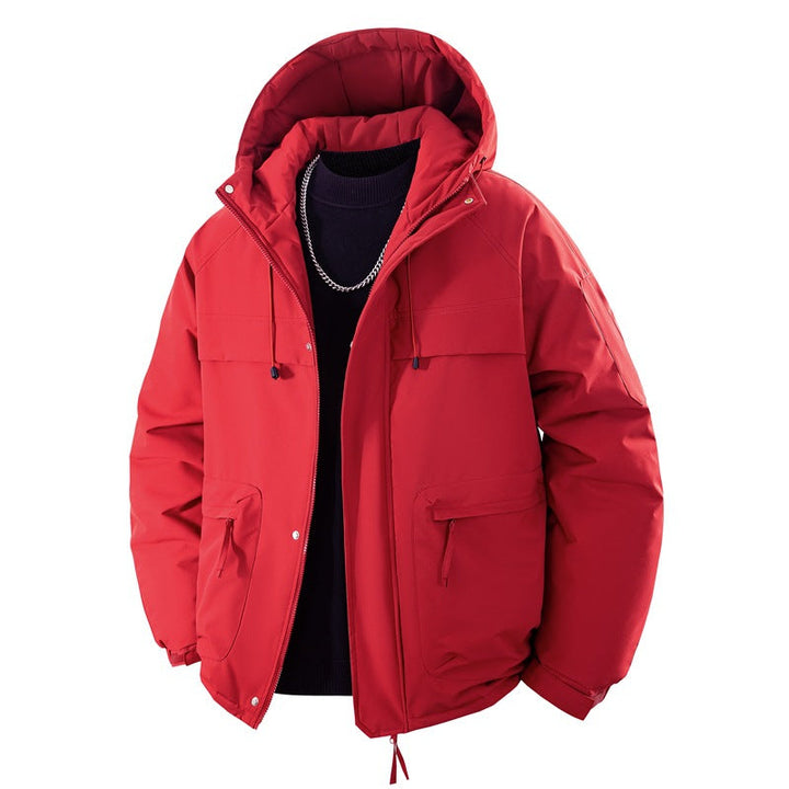 Men's Padded Hooded Parka with High Stand-up Collar Solution, Adjustable Drawstring and Multifunctional Outer Pockets
