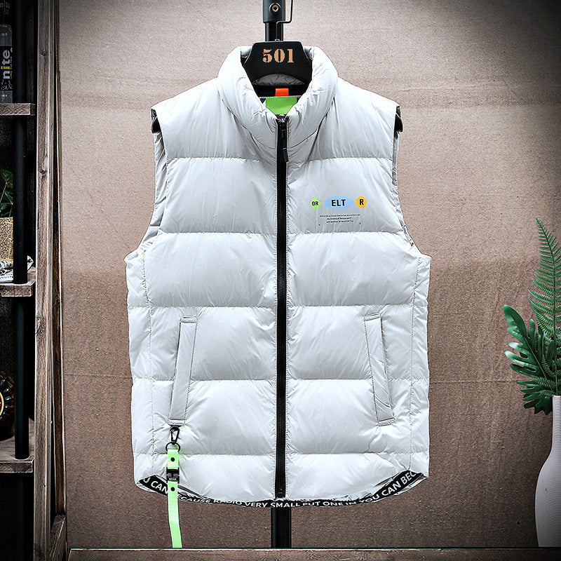 Men's Padded Quilted Vest with High Stand-up Collar and Drawstring Hem