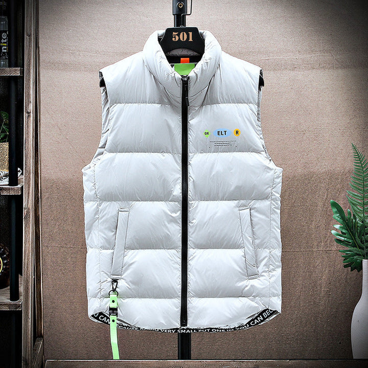 Men's Padded Quilted Vest with High Stand-up Collar and Drawstring Hem