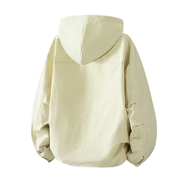Women's Lightweight Hooded Jacket with Snap Front, Adjustable Drawstring Hem, and Practical Side Pockets