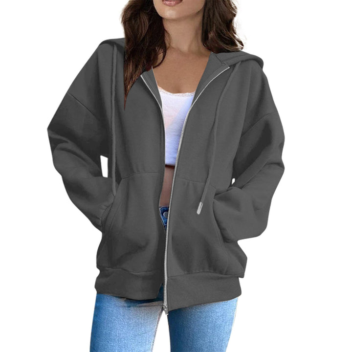 Women's Casual Hoodie Jacket with Continuous Zipper, Kangaroo Pockets, and Voluminous Raglan Sleeves