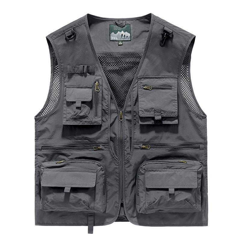 Men's Multifunctional Fishing Vest with Numerous Pockets and Mesh Inserts