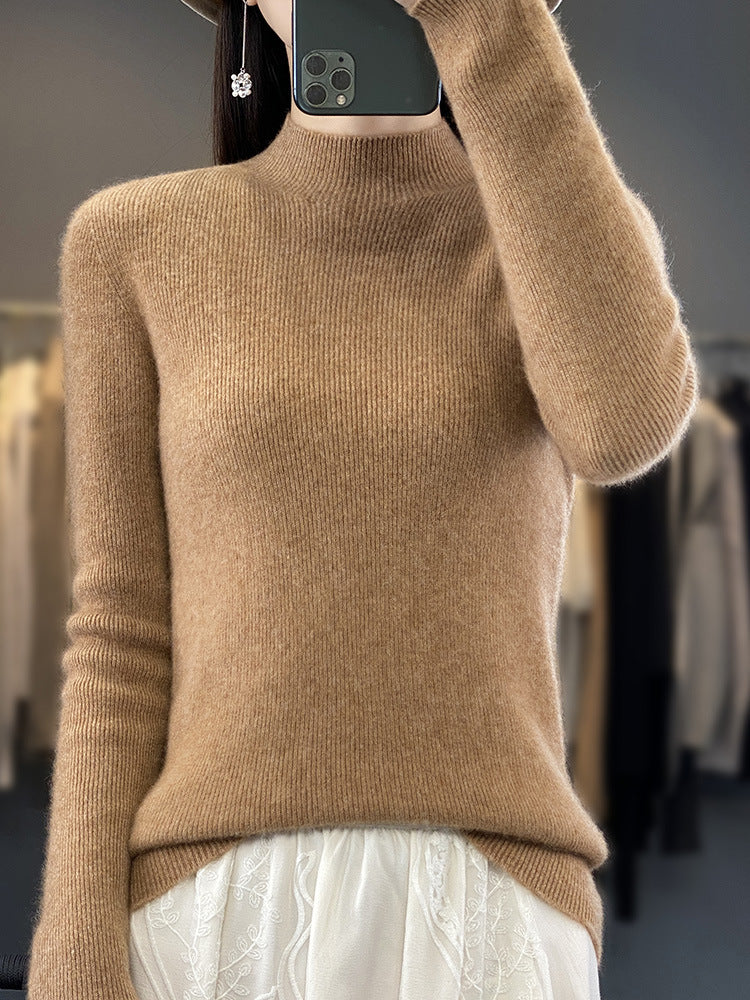 Women's Slim Fine Knit Mock Neck Sweater made of Fine Angora Blend