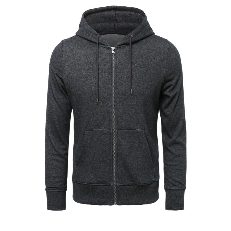 Men's Narrow-cut Zip Hoodie with Metal Zipper, Double-layer Hood and Kangaroo Pocket