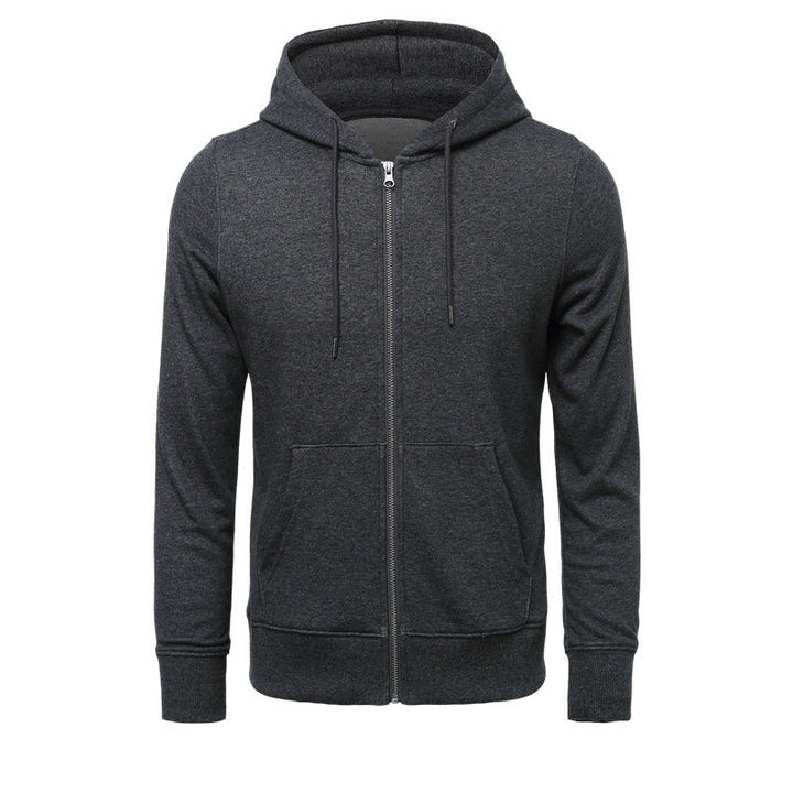 Men's Narrow-cut Zip Hoodie with Metal Zipper, Double-layer Hood and Kangaroo Pocket