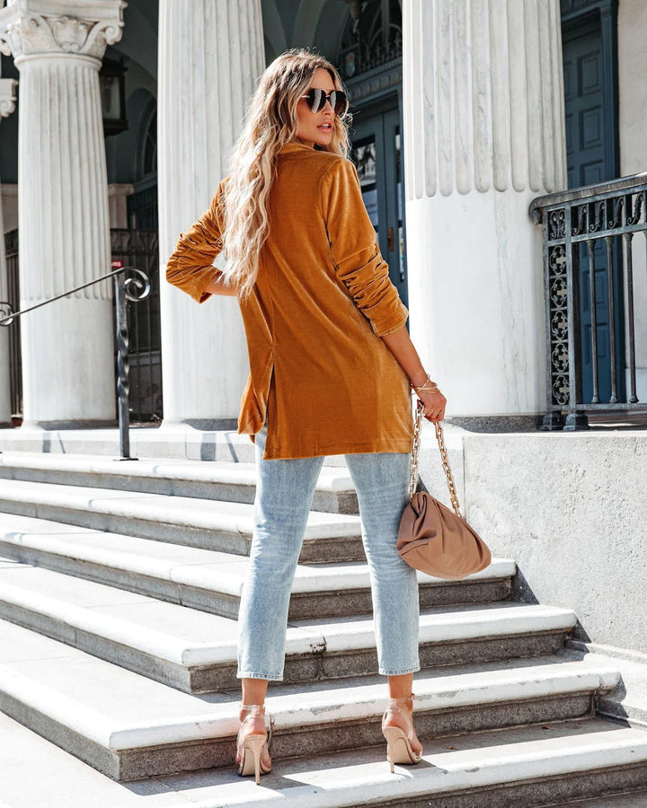 Gold Velvet Trench Coat Long Skirt Jacket