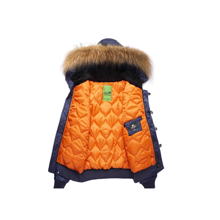 Men's Padded Bomber Parka with Faux Fur Hood and Teddy Lining