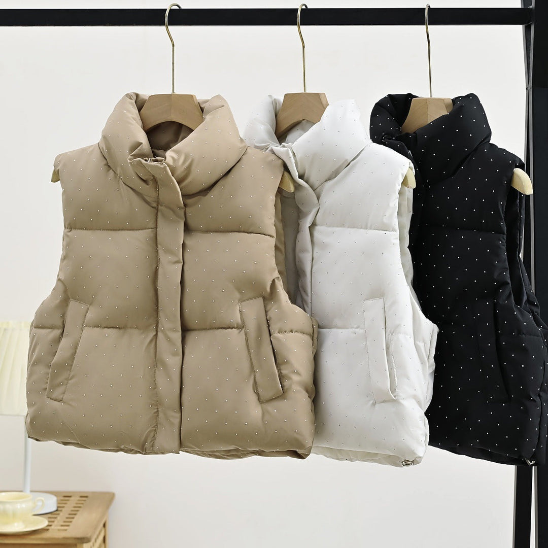 Women's Insulated Sleeveless Padded Gilet with Quilted Stand-up Collar