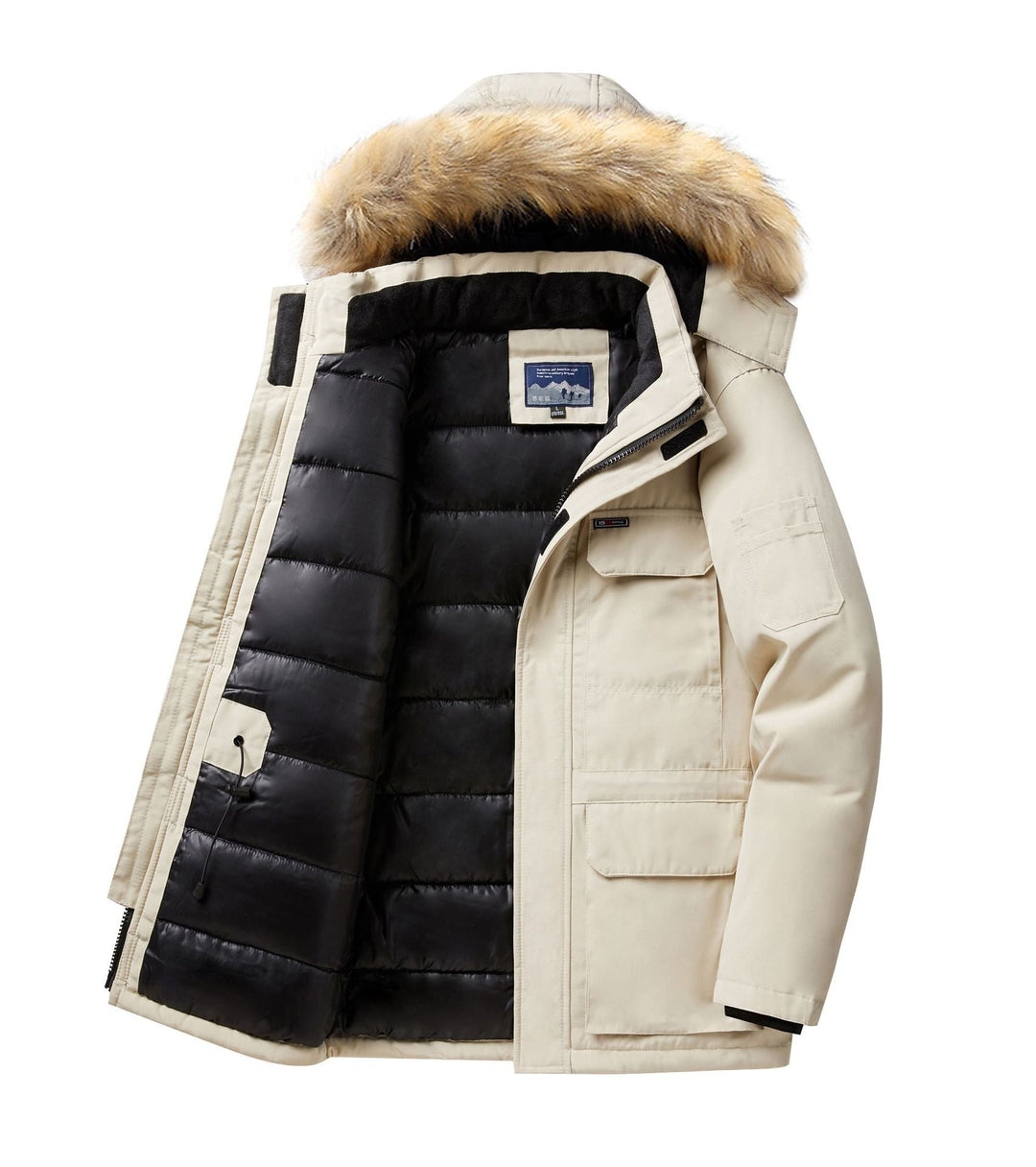 Men's Thermal Parka with Removable Faux Fur Hood, Windproof and Water-repellent