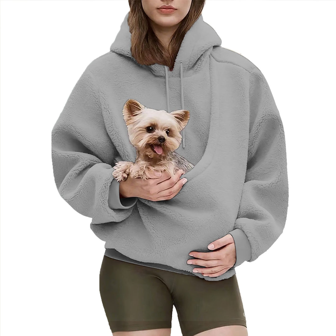 Women's Oversize Sherpa Hoodie with Integrated Pet Pocket Design