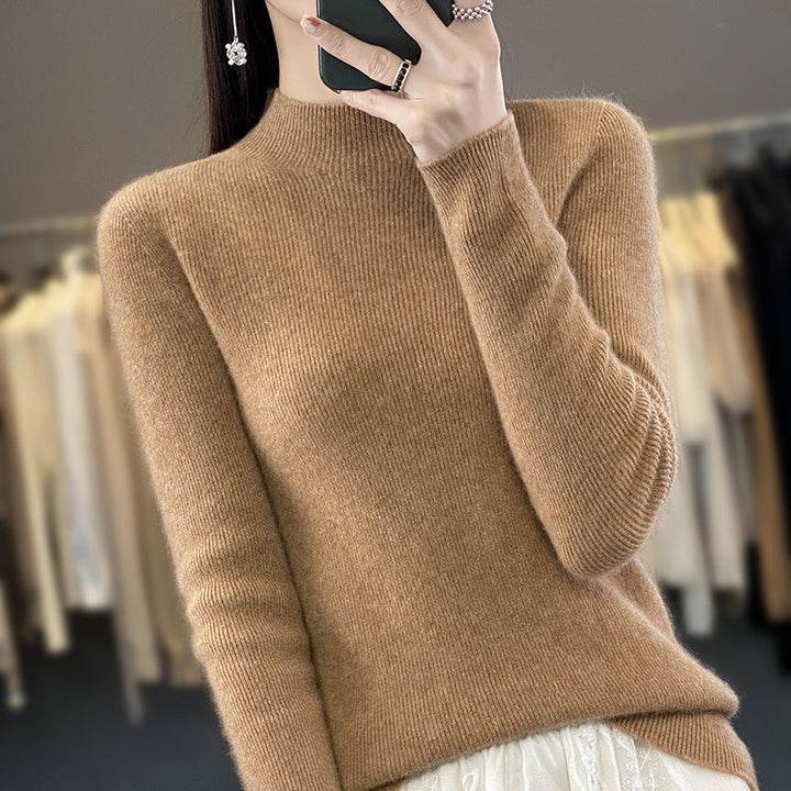 Women's Slim Fine Knit Mock Neck Sweater made of Fine Angora Blend