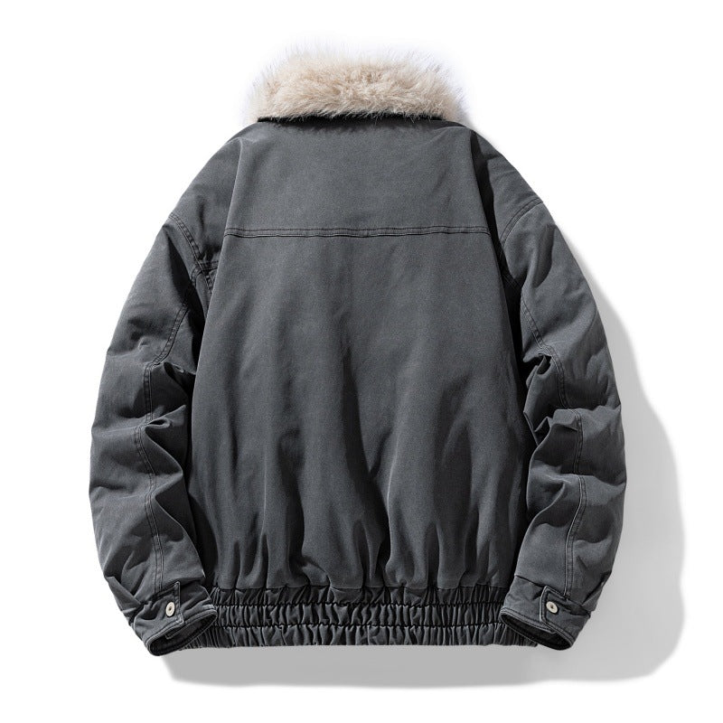 Men's Padded Bomber Jacket with Removable Faux Fur Collar