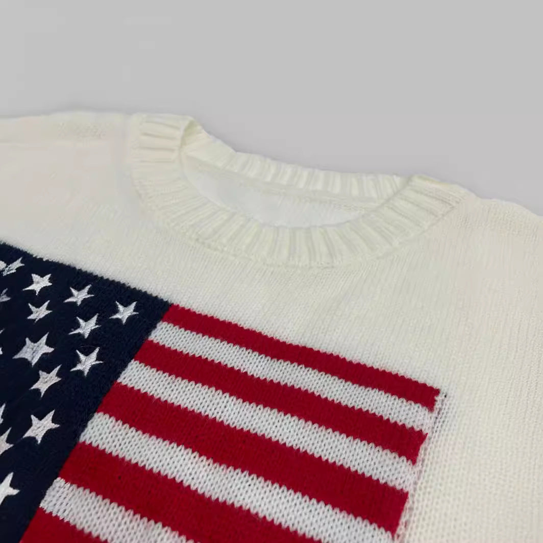 Women's Knitted Sweater with American Flag Motif