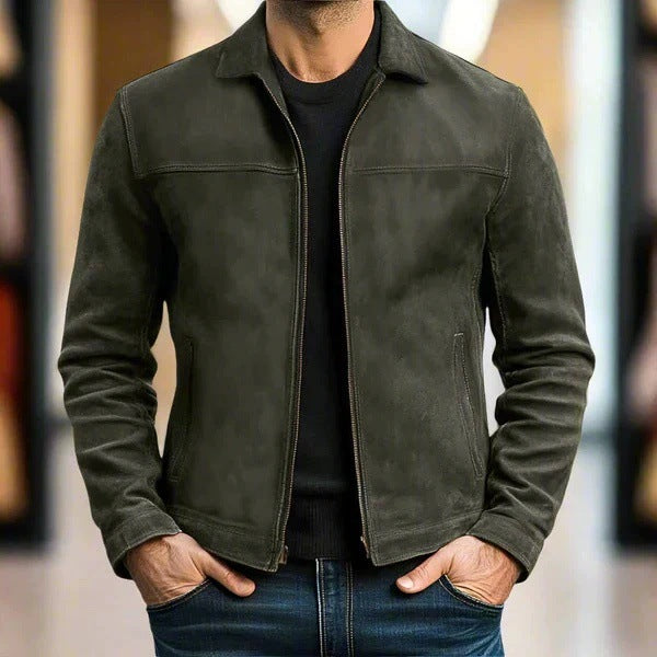 Men's Vintage Suede Jacket with Slim Fit and Zipper