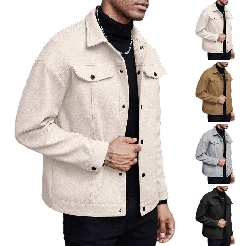 Men's Shirt Jacket made of Wool Blend with Snap Buttons and Flap Pockets