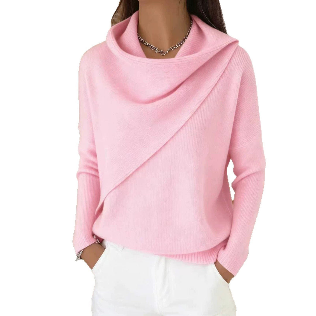 Women's Asymmetric Chunky Knit Sweater with Shawl Collar