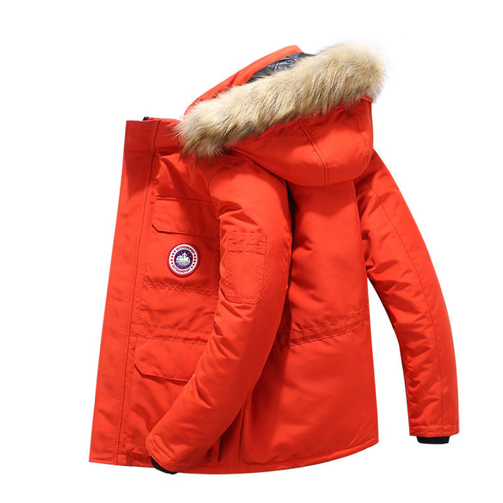 Men's Thermal Parka with Removable Faux Fur Hood, Windproof and Water-repellent