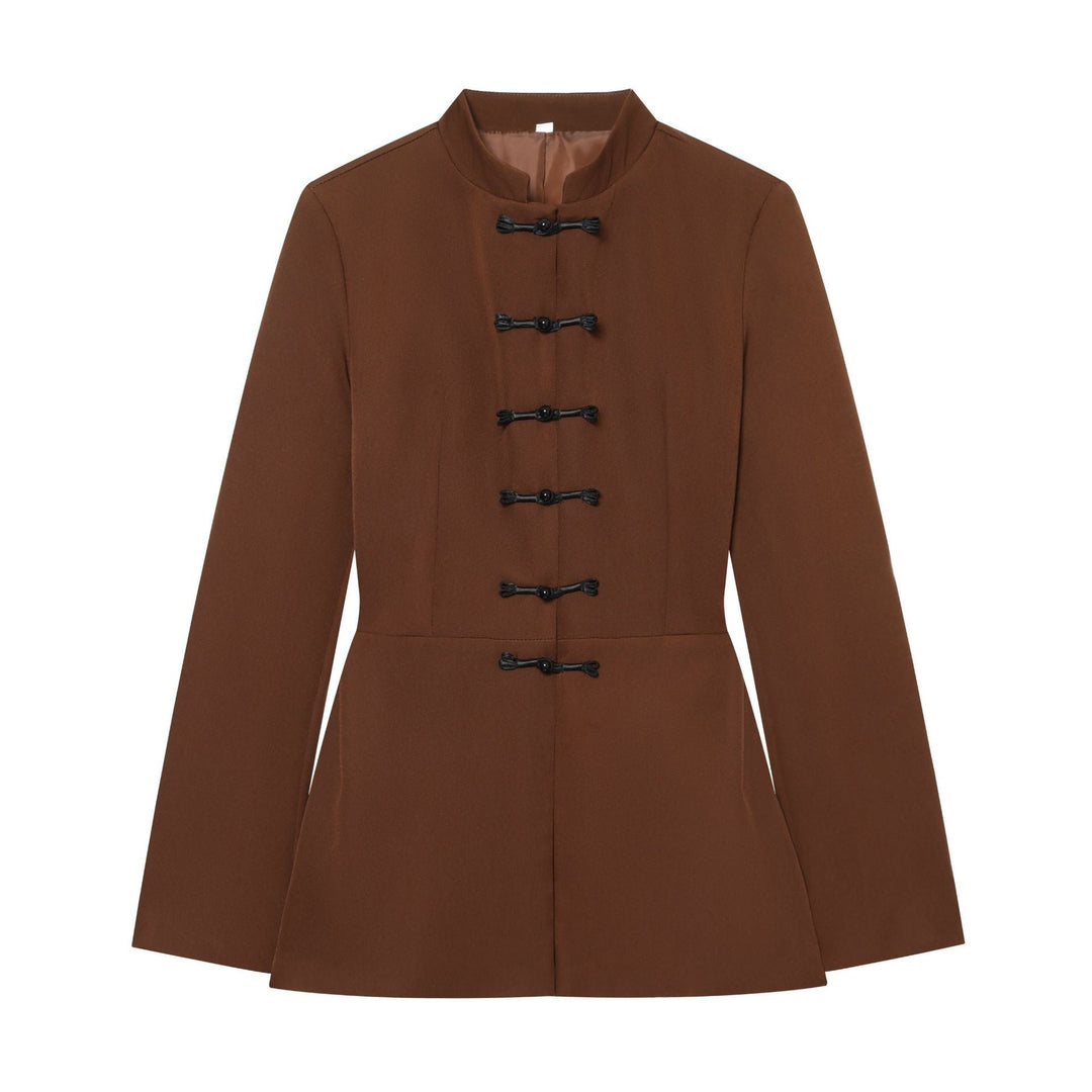 Women's Jacket with Stand-up Collar and Chinese Toggle Closures