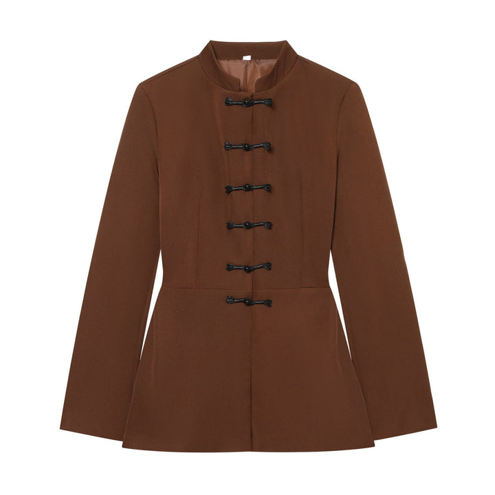 Women's Jacket with Stand-up Collar and Chinese Toggle Closures