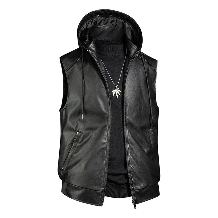 Men's Fashion Faux Leather Hooded Vest