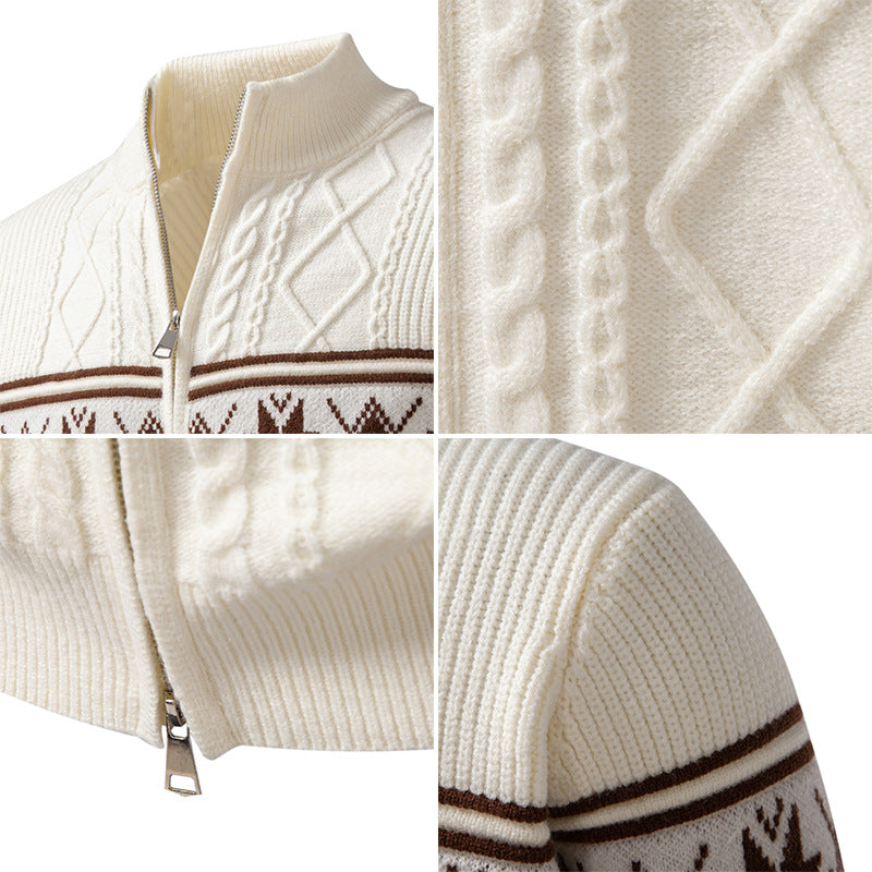 Men's Norwegian Cardigan with Full Zip and High Stand-up Collar