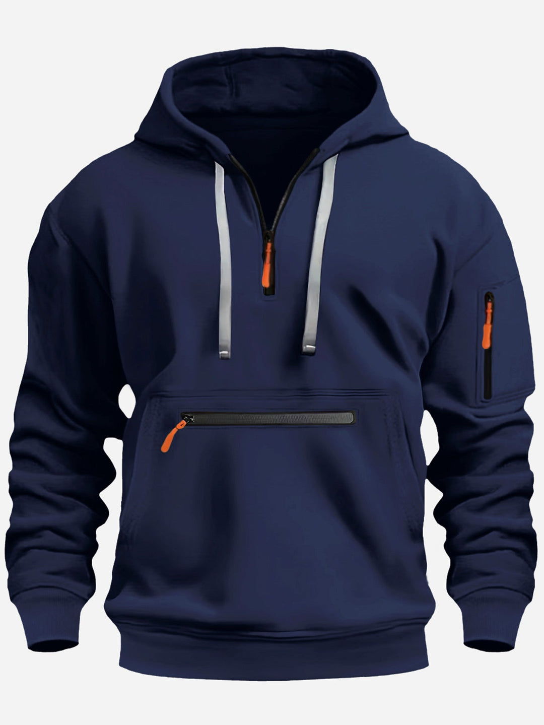 Men's Hoodie with Half Zip, Kangaroo Pocket and Hidden Zippers