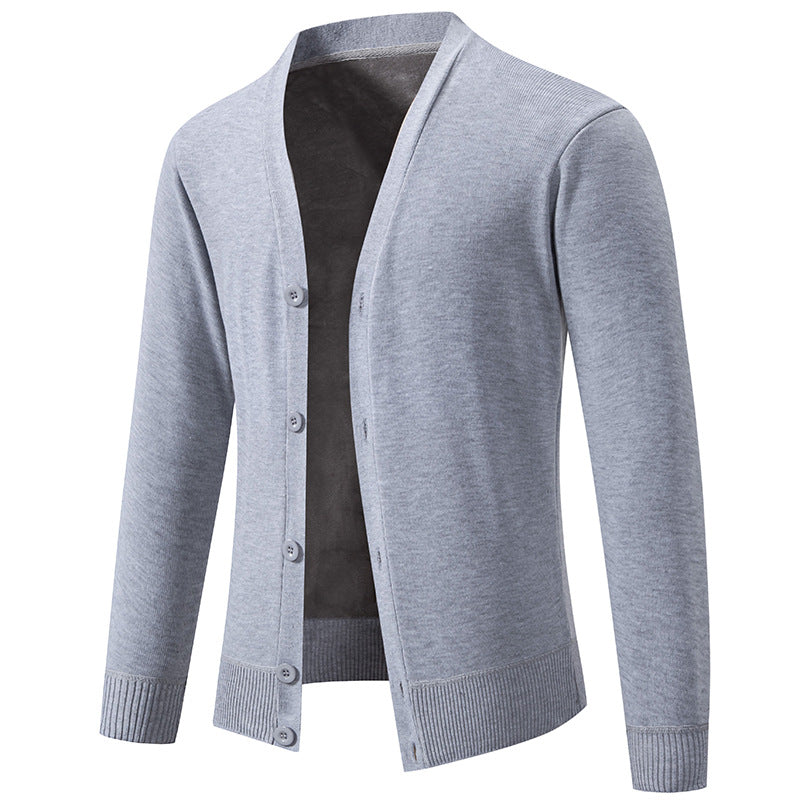 Men's Lightweight Fine Knit Cardigan with V-neck, Concealed Button Placket and Elastic Ribbed Cuffs