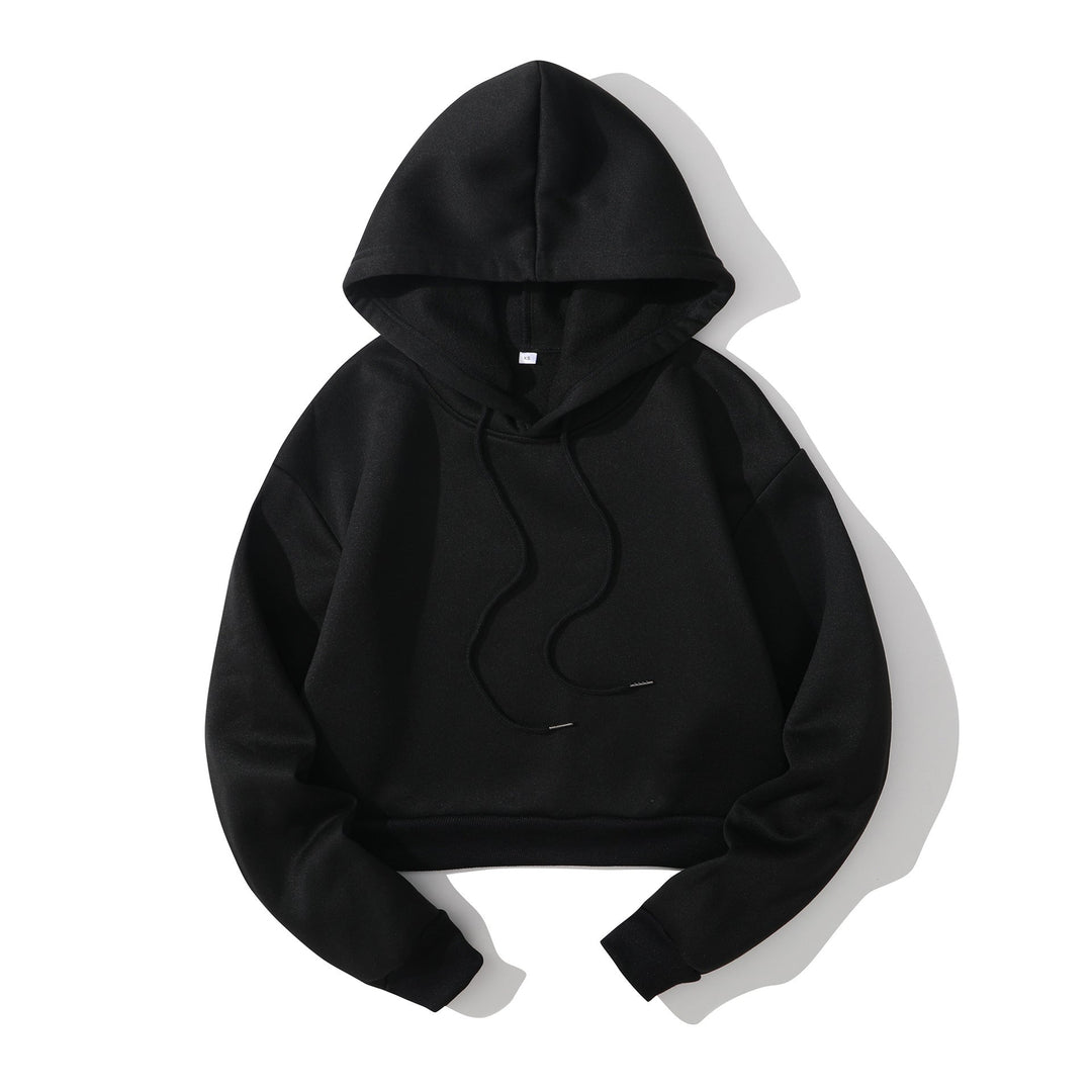 Women's Cropped Hoodie with Soft Fleece Interior and Elastic Ribbed Hem